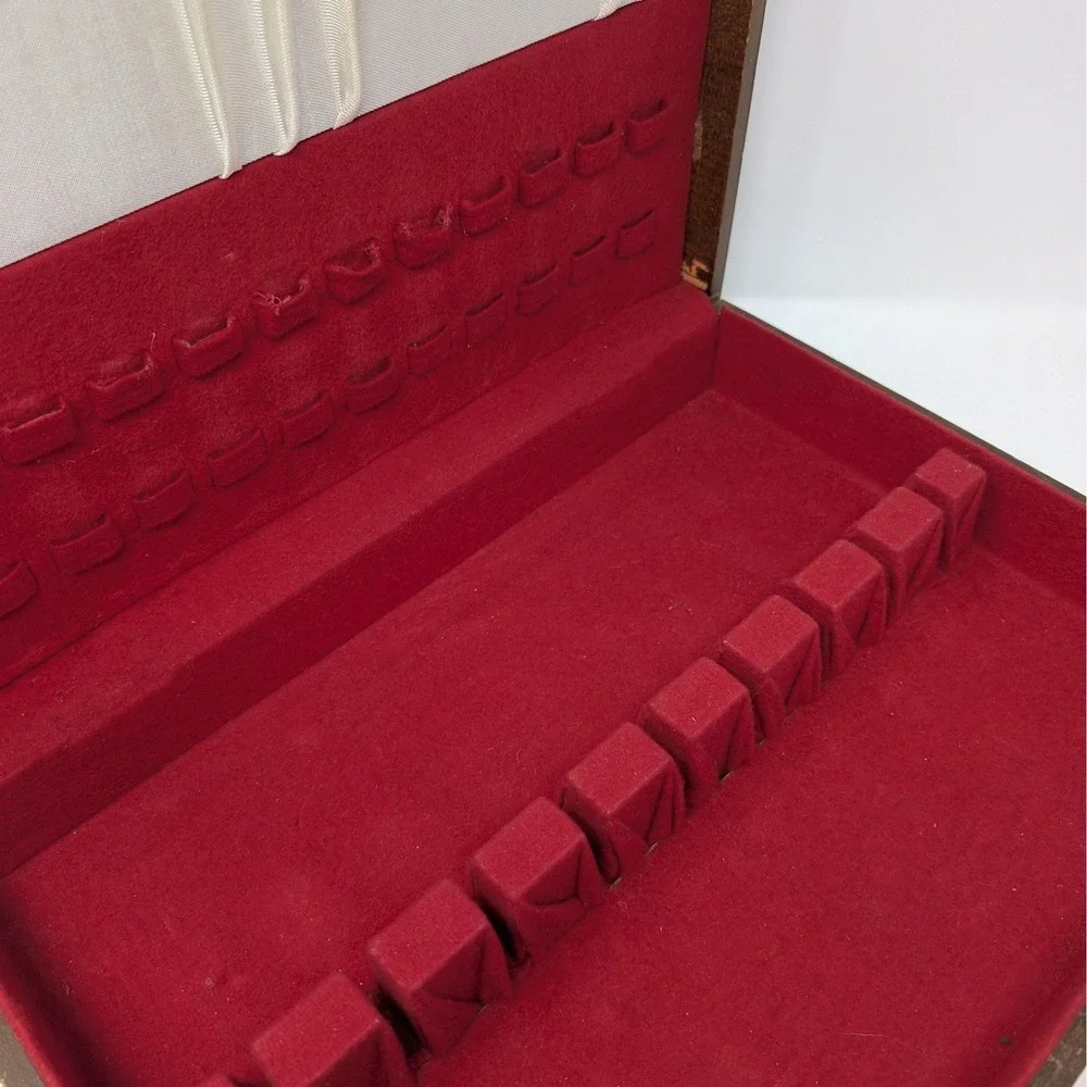 Vintage Art Nouveau Waterfall Front Anti Tarnish Wood Silverware Storage Box